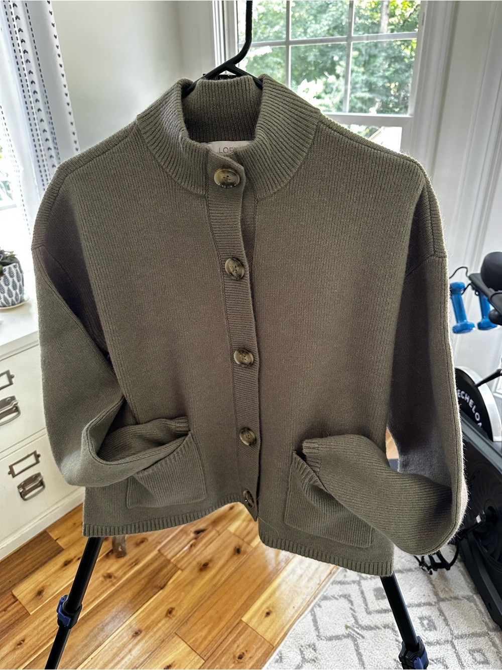LOFT Olive Green Button-Front Knit Sweater